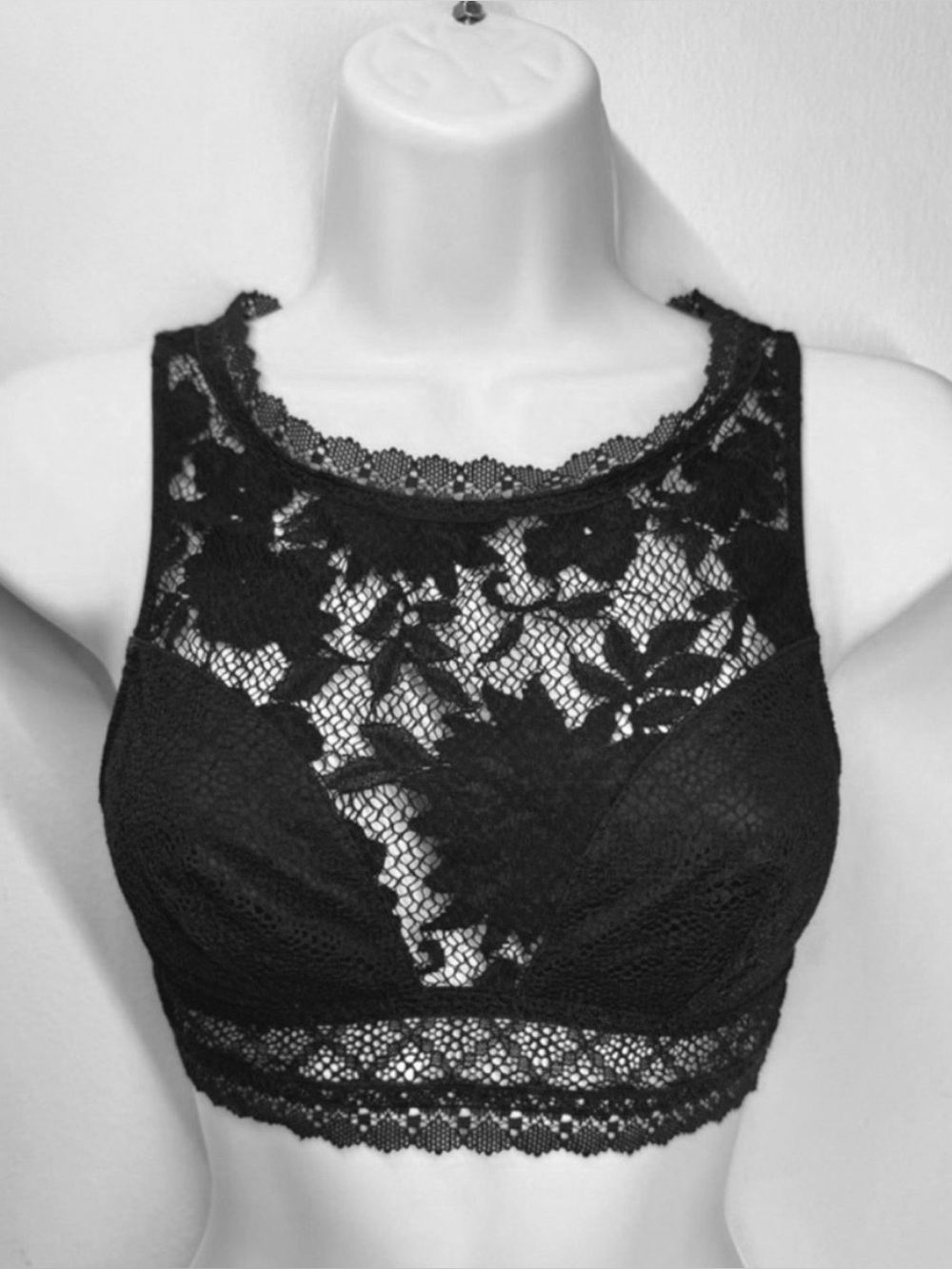 Victoria’s Secret Black Floral Lace High Neck Bralette S